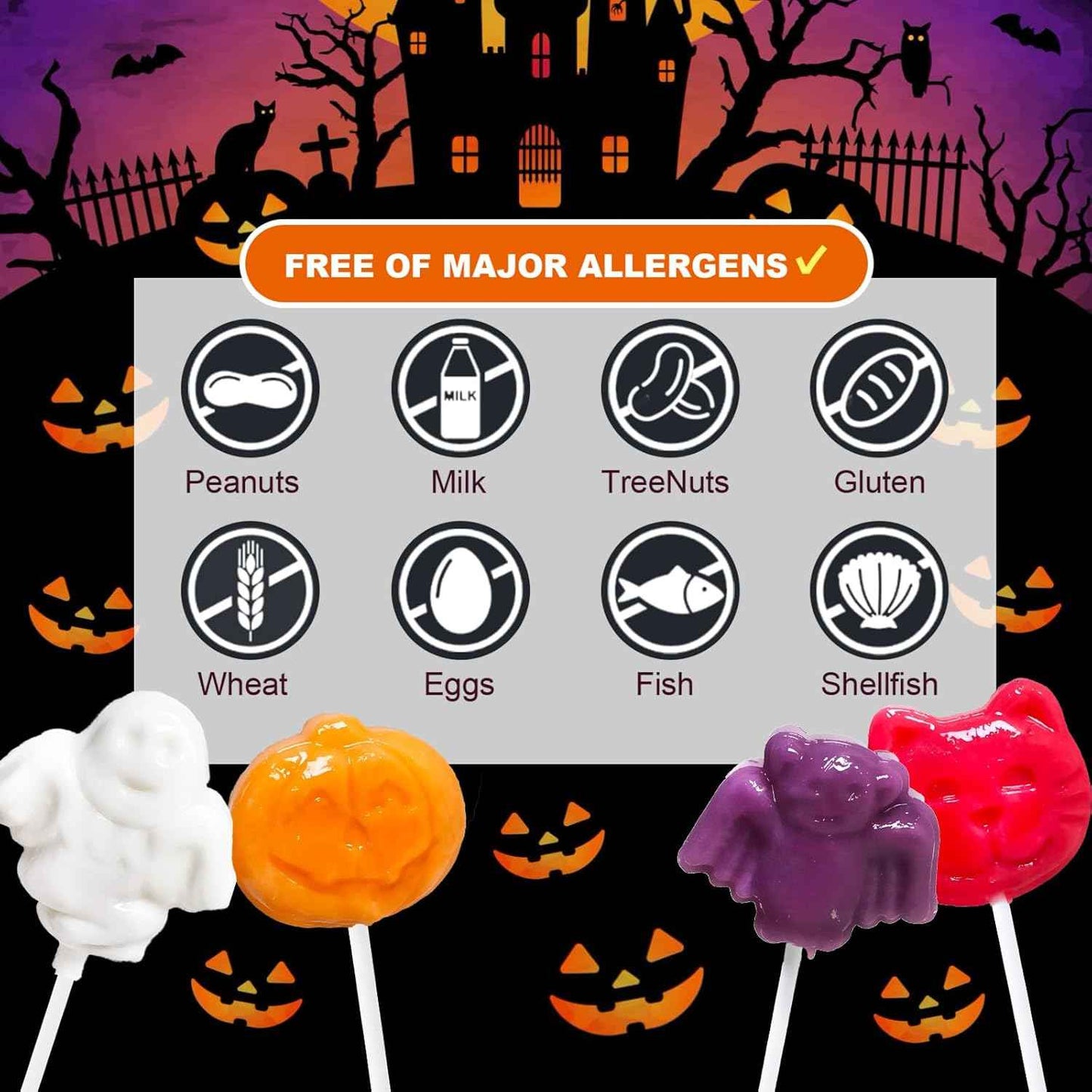Halloween Suckers Lollipops for Kids Party Favor Bags, Assorted Pumpkin Ghost Bat Cat Shaped Suckers Individually Wrapped Treats, 32 Count Halloween Candy