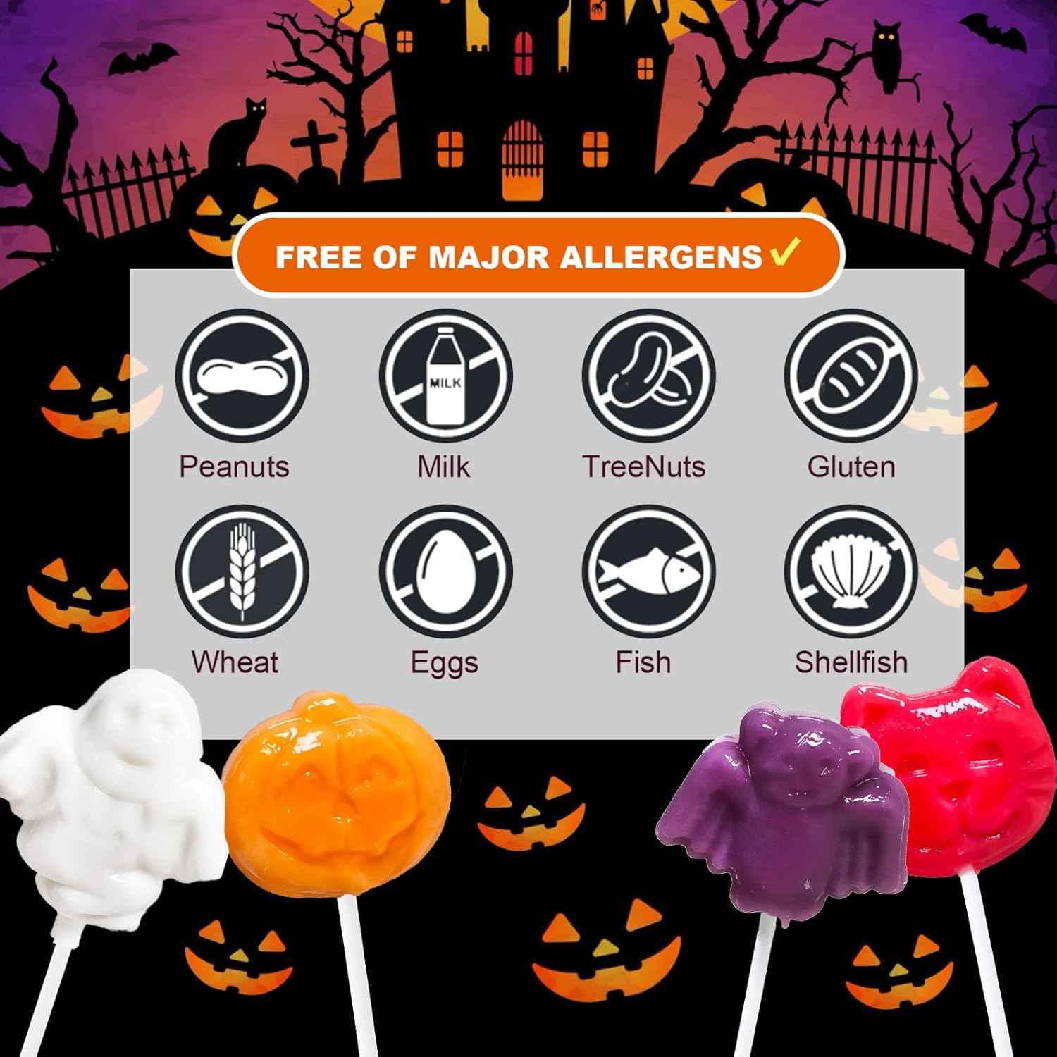Halloween Suckers Lollipops for Kids Party Favor Bags, Assorted Pumpkin Ghost Bat Cat Shaped Suckers Individually Wrapped Treats, 32 Count Halloween Candy