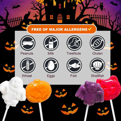Halloween Suckers Lollipops for Kids Party Favor Bags, Assorted Pumpkin Ghost Bat Cat Shaped Suckers Individually Wrapped Treats, 32 Count Halloween Candy