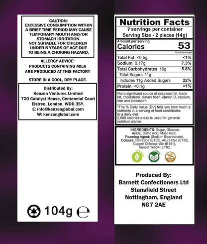 Barnetts Mega Sour Candy Fruits 104g – Travel Snack and Road Trip Sour Sweets in Compact Resealable Pouch