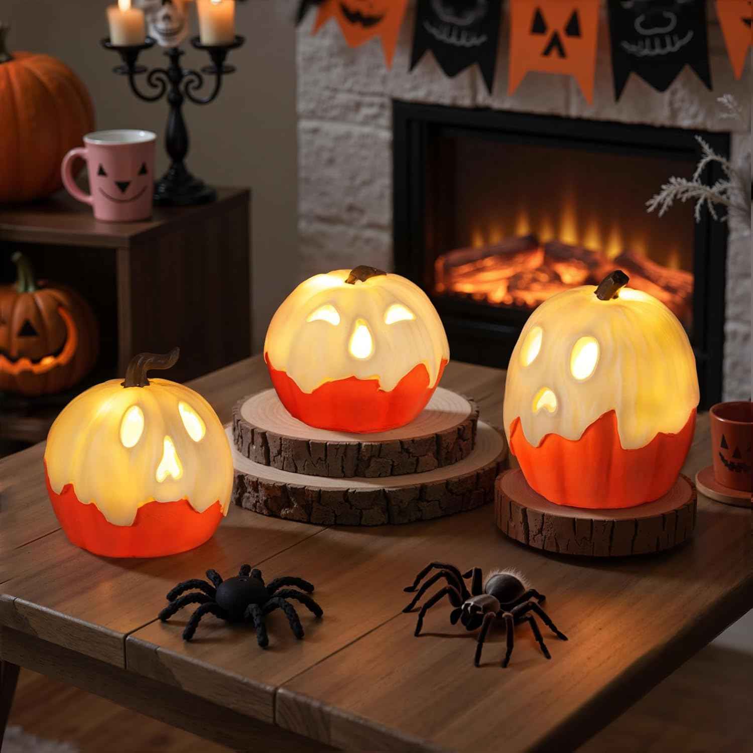 Halloween Decorations Light Up Ghost Pumpkin Set of 3 – Spooky Chic Bedroom Decor for Ambient Autumn Evenings