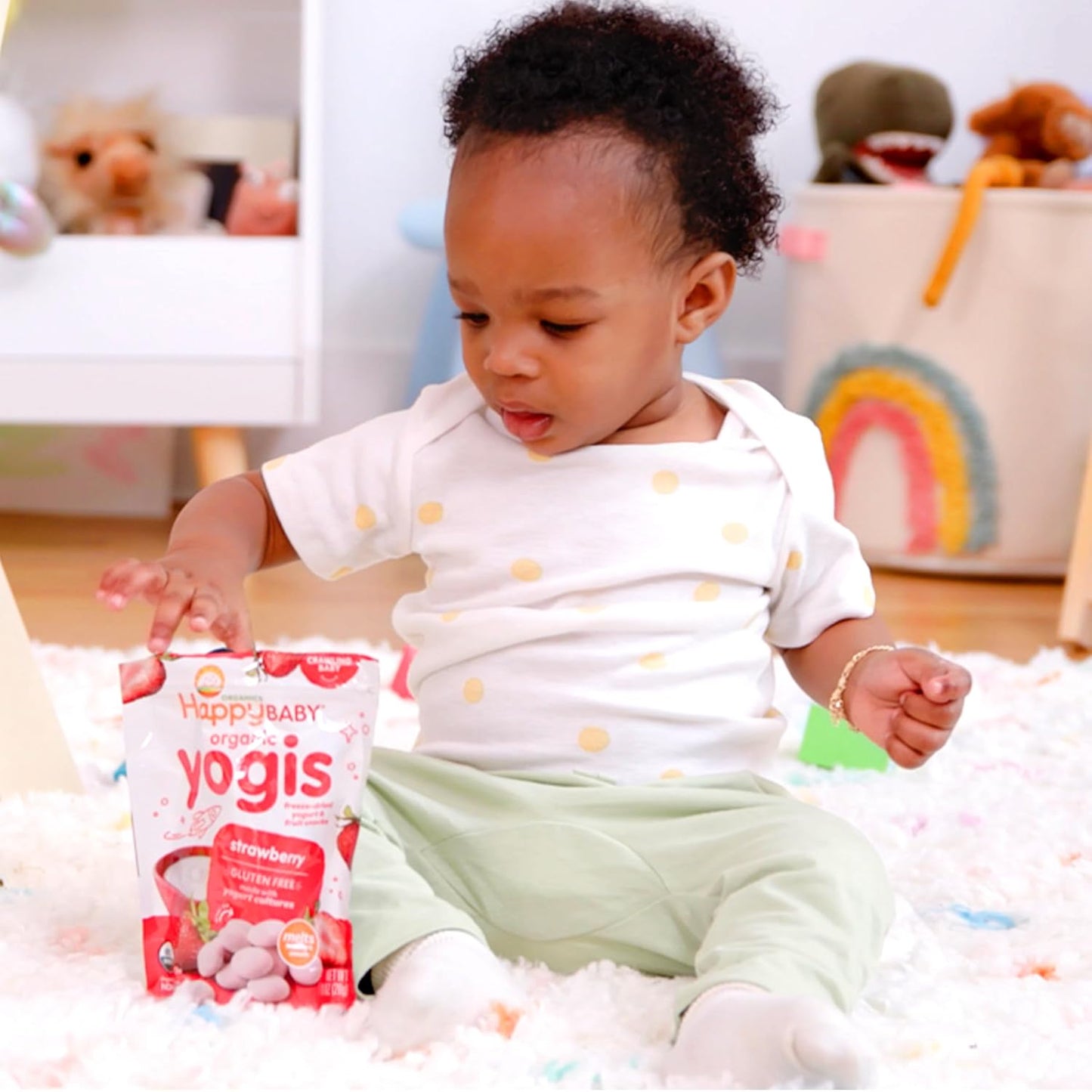 Happy Baby Organics Greek Yogis Baby-Safe Pincer Grasp Snacks for Nursery and Daycare, Strawberry Banana, 0.7 oz Pouch