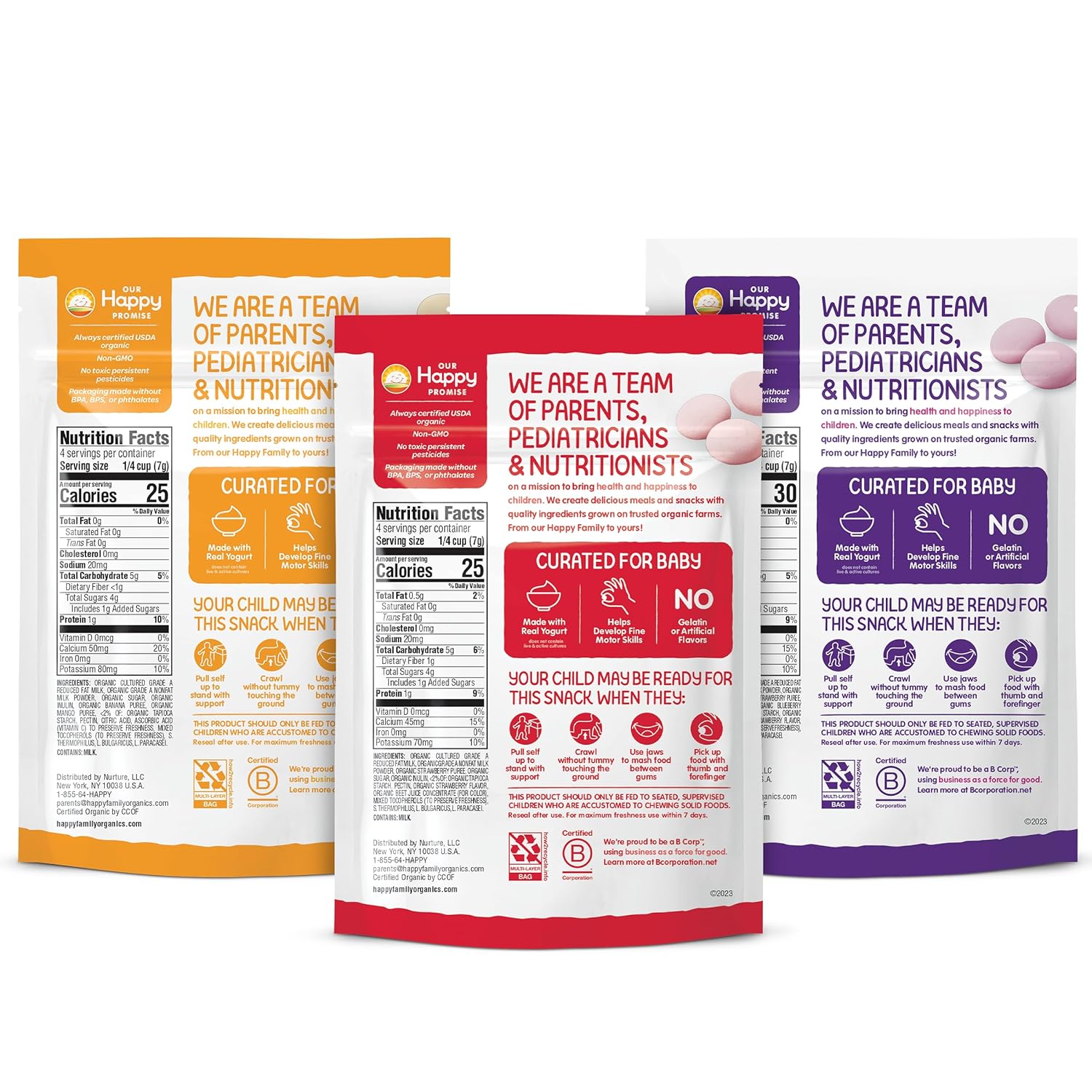 Happy Baby Organics Yogis – Soft Melt-in-Mouth Finger Food for Babies 8+ Months, 3-Flavor Variety Pack, 1 oz Each