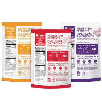 Happy Baby Organics Yogis – Soft Melt-in-Mouth Finger Food for Babies 8+ Months, 3-Flavor Variety Pack, 1 oz Each