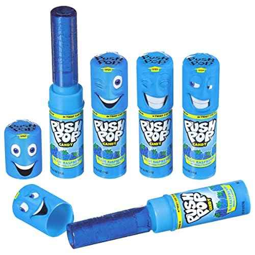 Push Pop Easter Blue Hard Candy Lollipops Nostalgic Blue Raspberry Treat Gift for Kids Easter Basket, 10 Ct Individually Wrapped Candy Bulk Pack