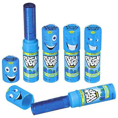 Push Pop Easter Blue Hard Candy Lollipops Nostalgic Blue Raspberry Treat Gift for Kids Easter Basket, 10 Ct Individually Wrapped Candy Bulk Pack