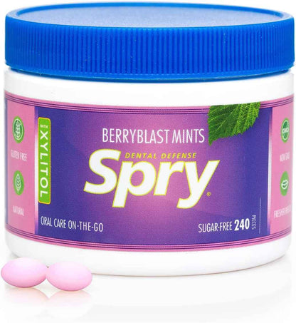 Spry Berry Blast Xylitol Mints – Kid-Safe Sugar-Free Candy for School Lunchboxes, Dentist-Recommended Treat