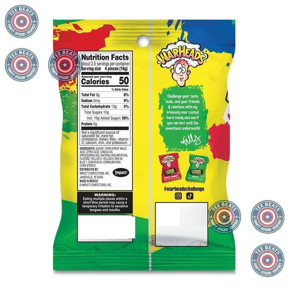 WARHEADS Extreme Sour Hard Candy Variety Pack 2 oz Bag After School Treat for Kids Backpacks and Playdates