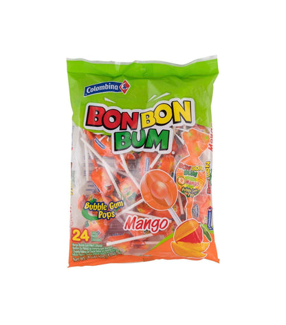 Colombina Bon Bon Bum Bubble Gum Mango Suckers – Portable Bulk Candy for Camping Lunchboxes and Park Outings
