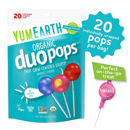YumEarth Organic Duo Pops – Dye-Free Chewy Center Lollipops for Nursery Snack Jars and Sunday School Treasure Boxes
