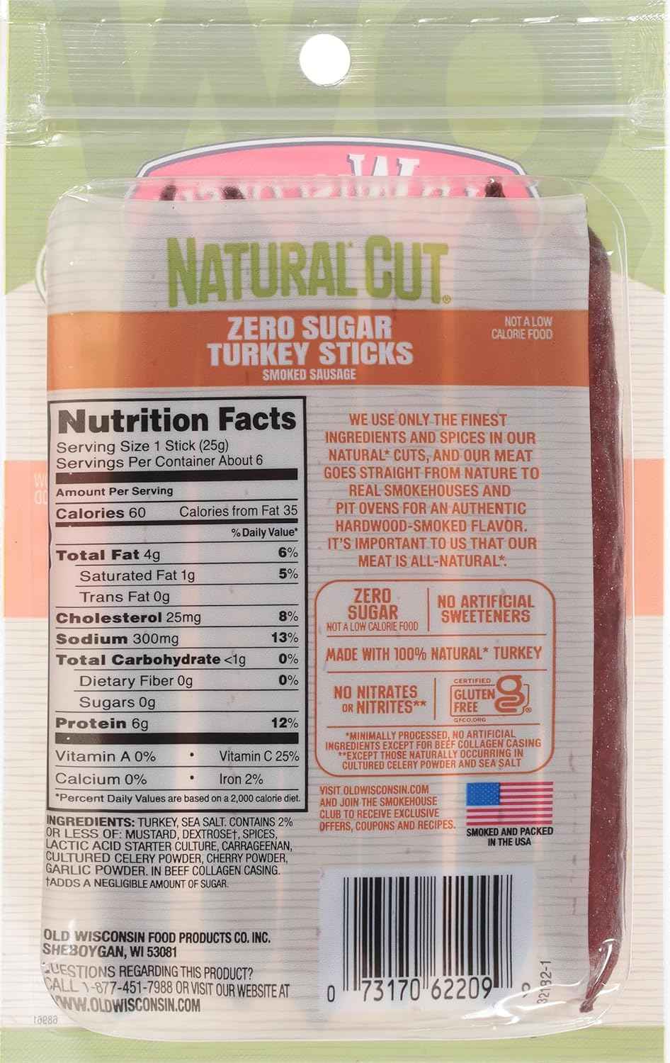 Old Wisconsin Zero Sugar Turkey Snack Sticks – Hiking Trail Protein, Ready to Eat Hardwood Smoked Fuel for Backcountry