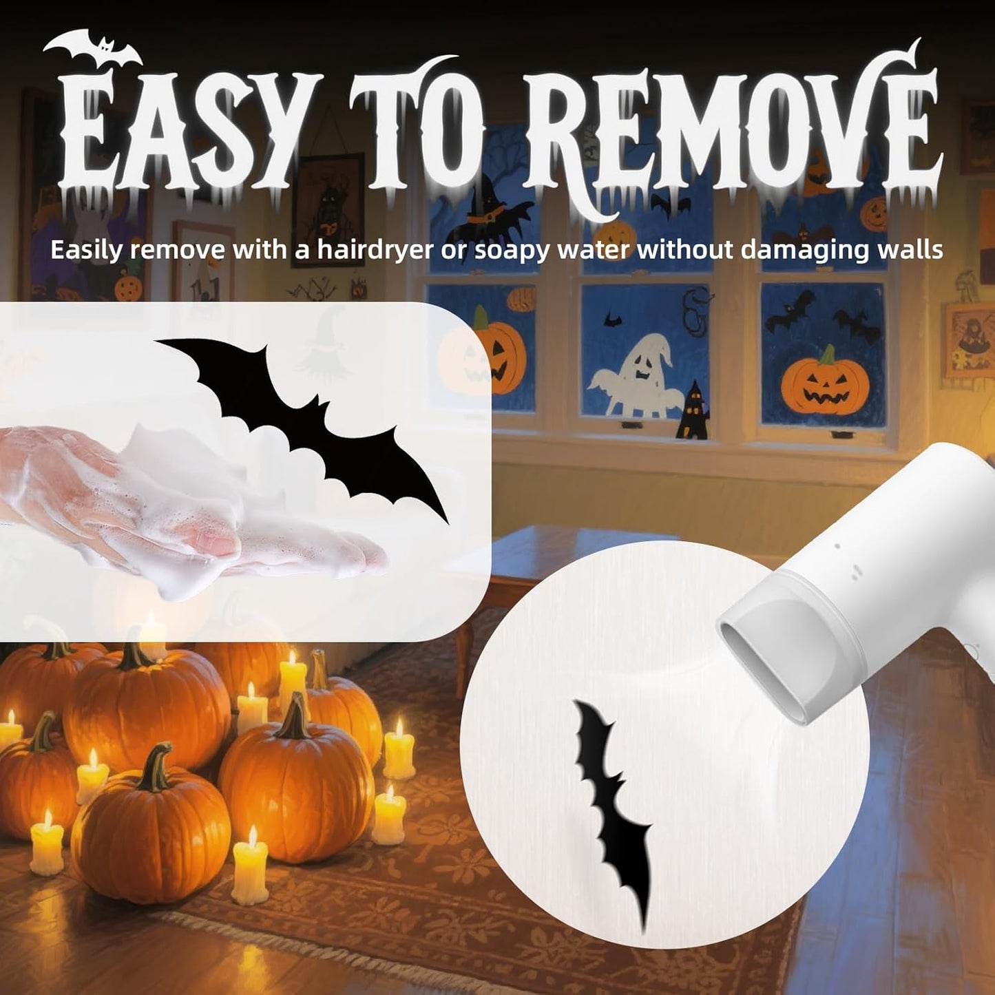HauntNest PVC Bat Decals – Modern Gothic Halloween Home Accents for Mantel, Doorway, and Accent Walls, Waterproof