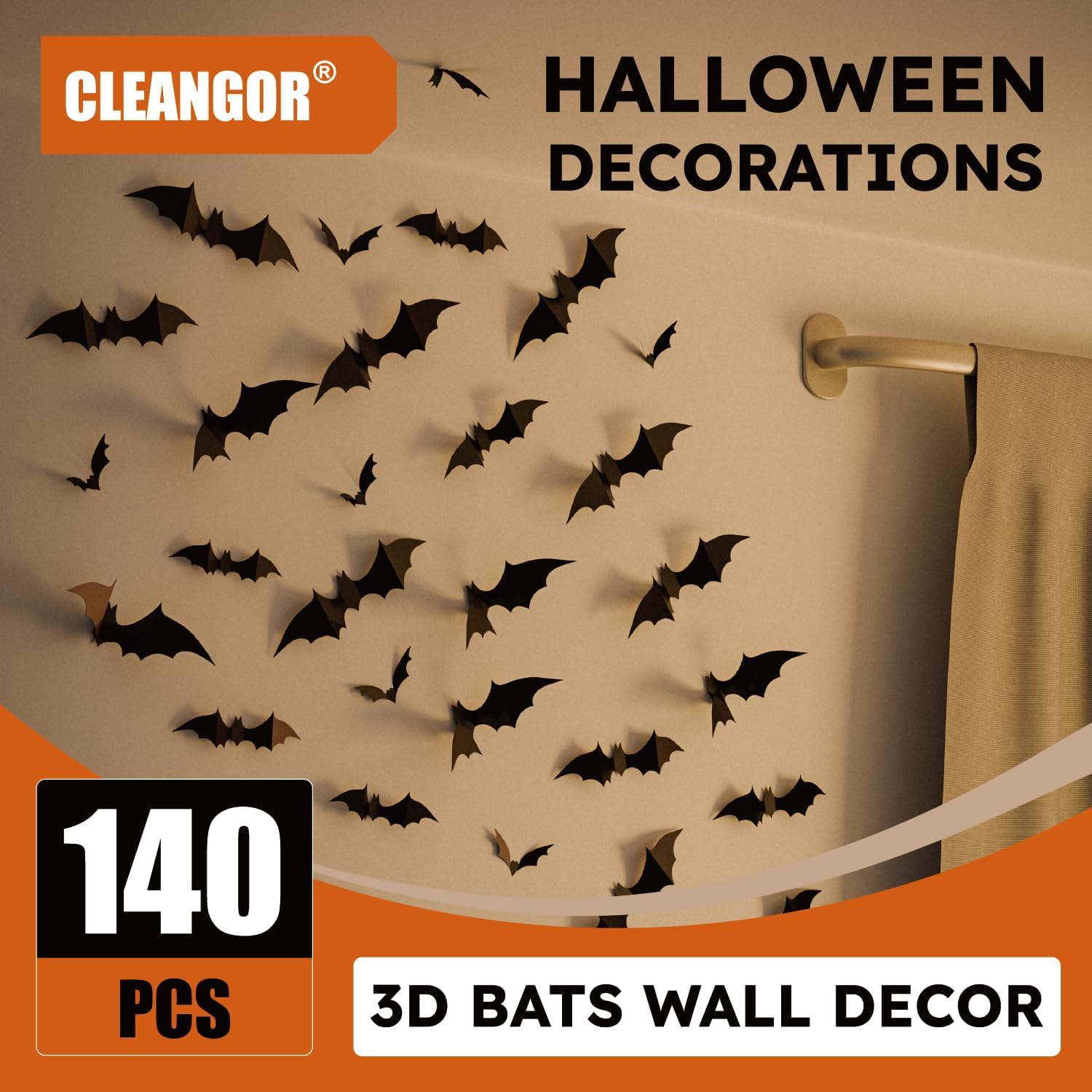 HauntNest PVC Bat Decals – Modern Gothic Halloween Home Accents for Mantel, Doorway, and Accent Walls, Waterproof