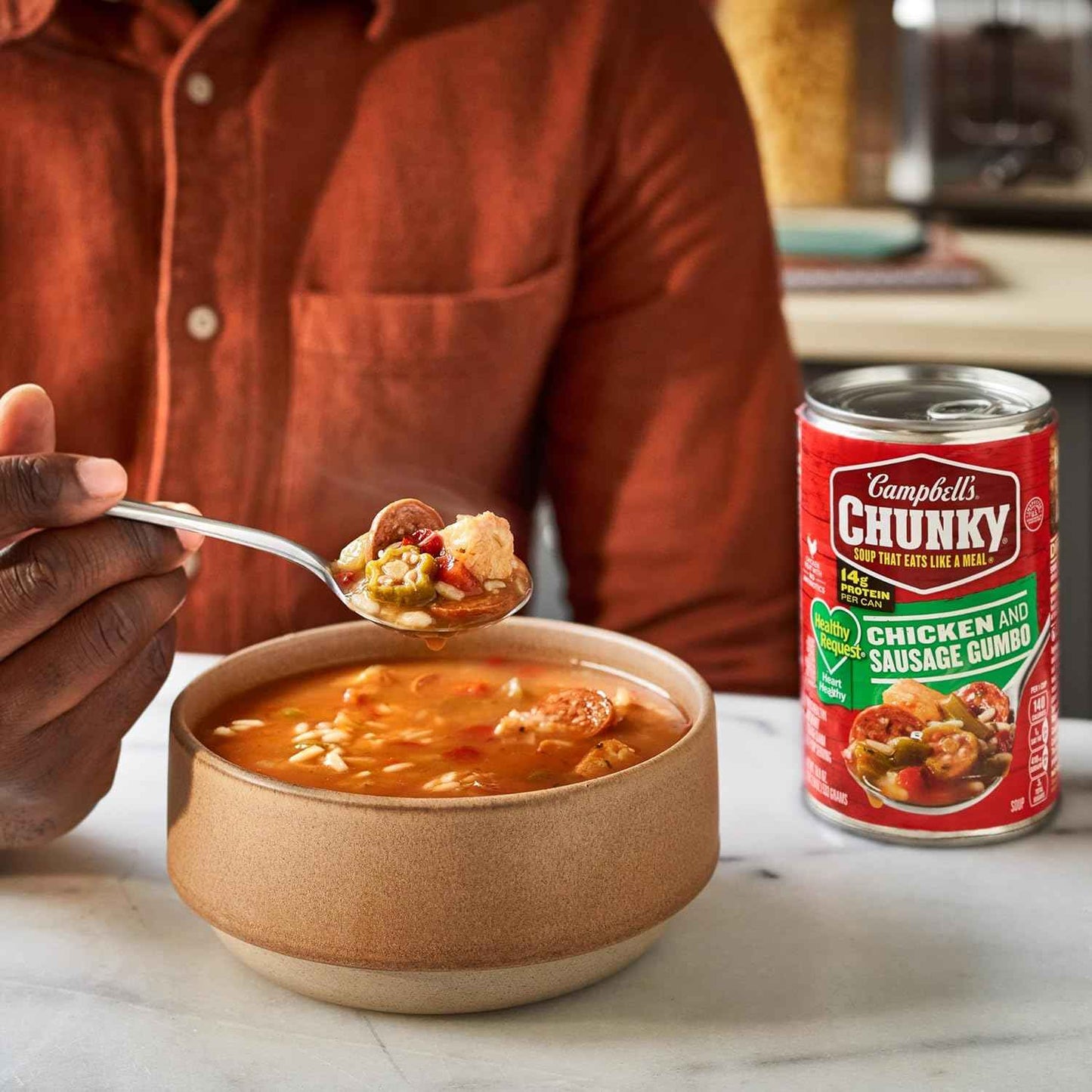 Campbell's Chunky Healthy Request Chicken and Sausage Gumbo Soup, 18.8 Oz Can – Home Office Focus Break Heat-and-Eat Meal