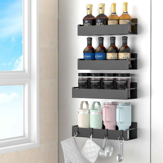 MagnetBrand Magnetic Spice Rack – Thoughtful Housewarming Gift for New Homeowners, 4-Tier Drill-Free Fridge Organizer
