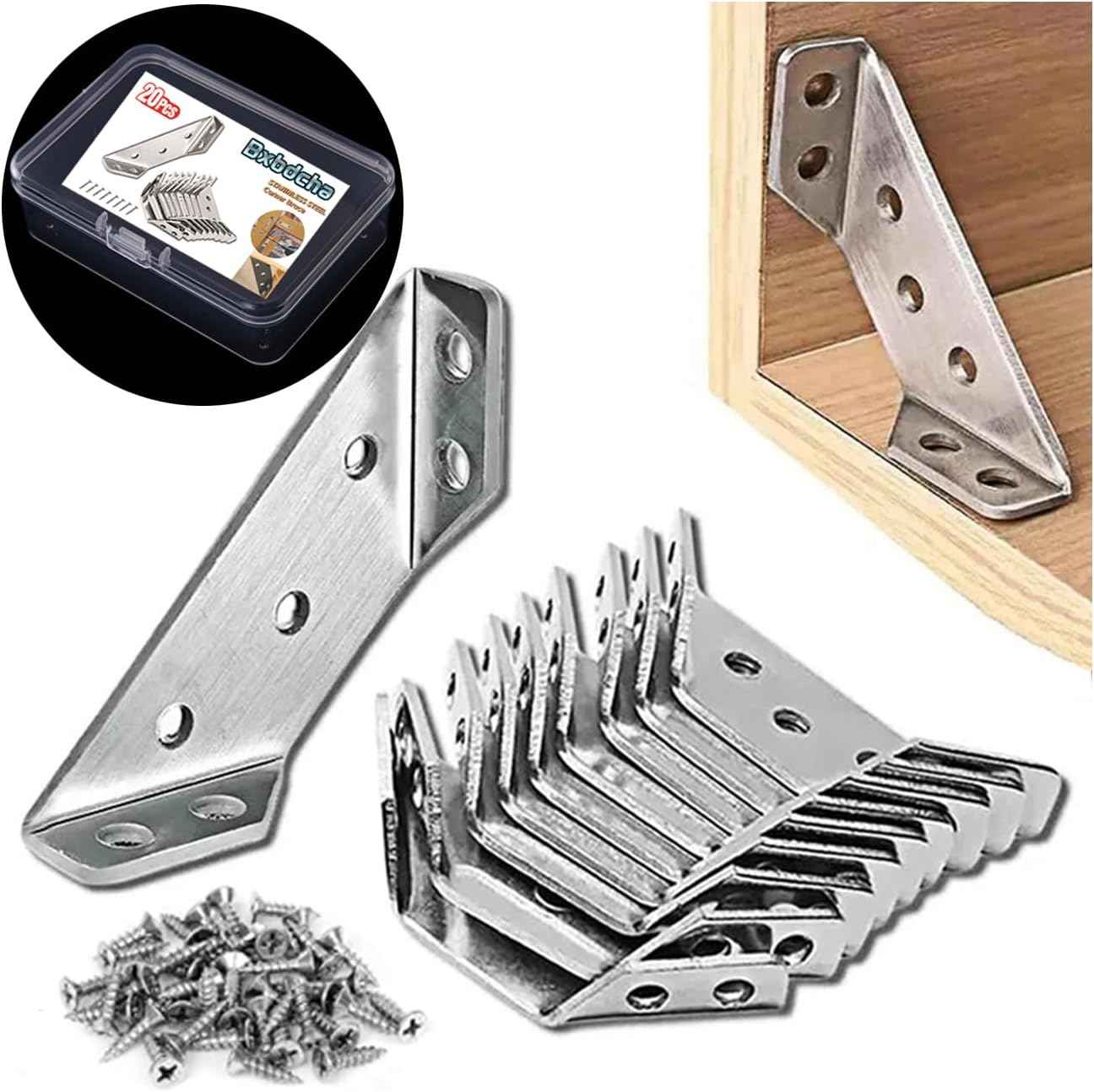 Sleek Furniture Corner Braces for Modern Interiors - 20PCS Polished Stainless Steel L Brackets for Simple Shelving and Streamlined Repairs
