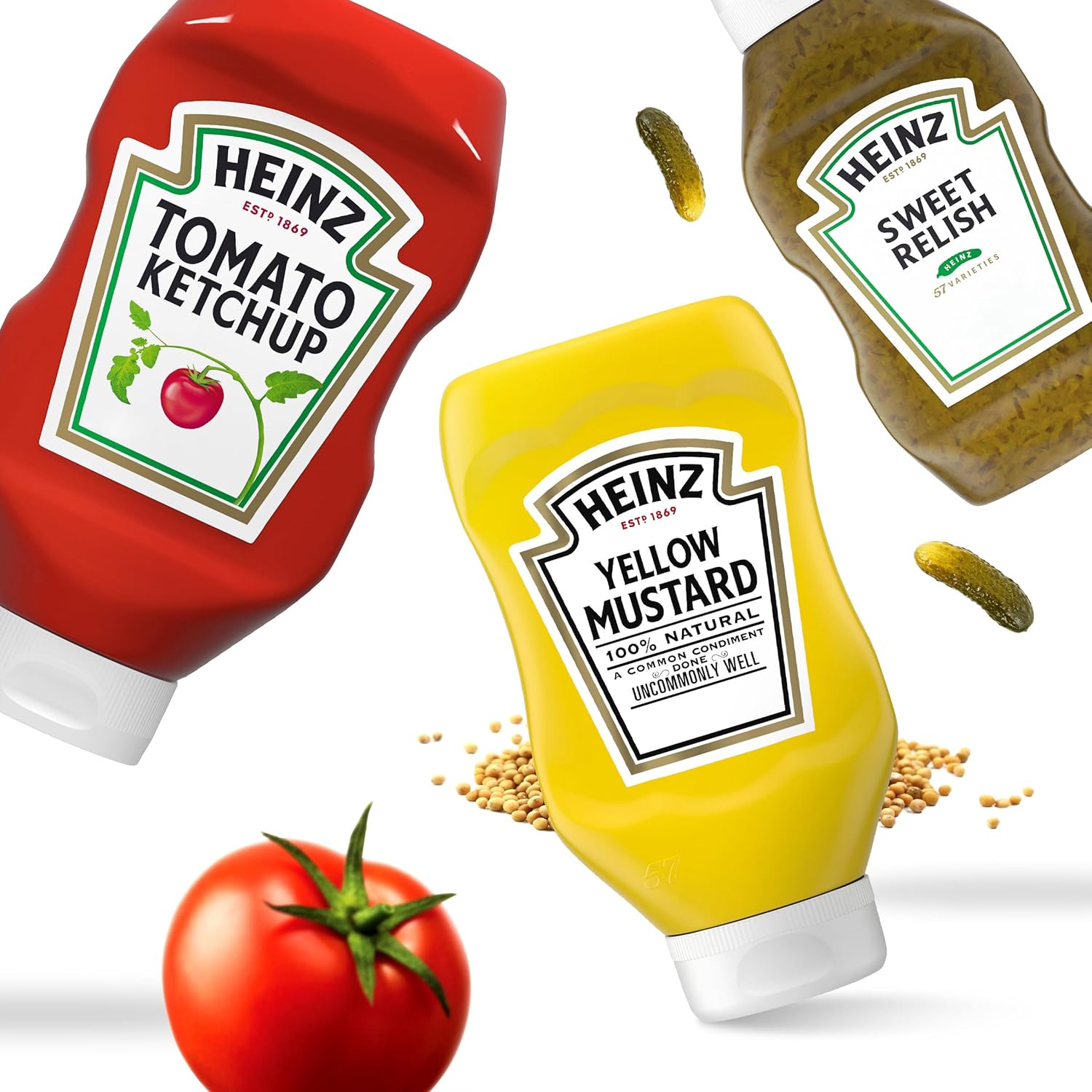 Heinz Tomato Ketchup, Sweet Relish & Yellow Mustard Grill Pack – Portable Condiment Trio for Camping and Picnics