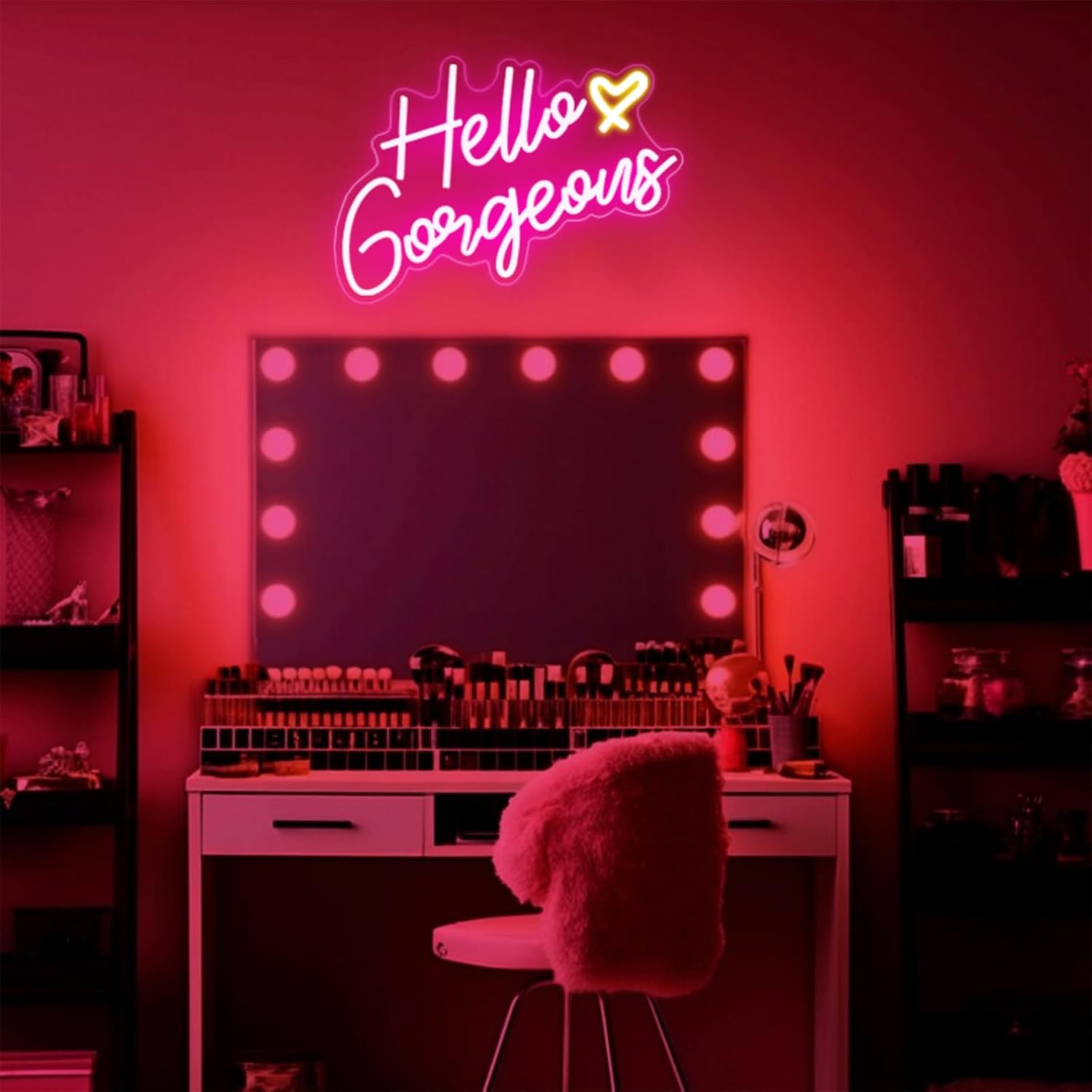 Hello Gorgeous Neon Sign – Premium Pink LED Neon Wall Art for Elevated Home Interiors, Dimmable with Timer