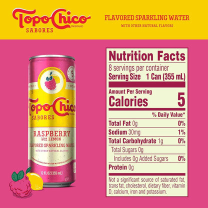 Topo Chico Sabores Raspberry with Lemon – Premium Mineral-Infused Sparkling Water for Elegant Dinner Parties, 12oz 8pk