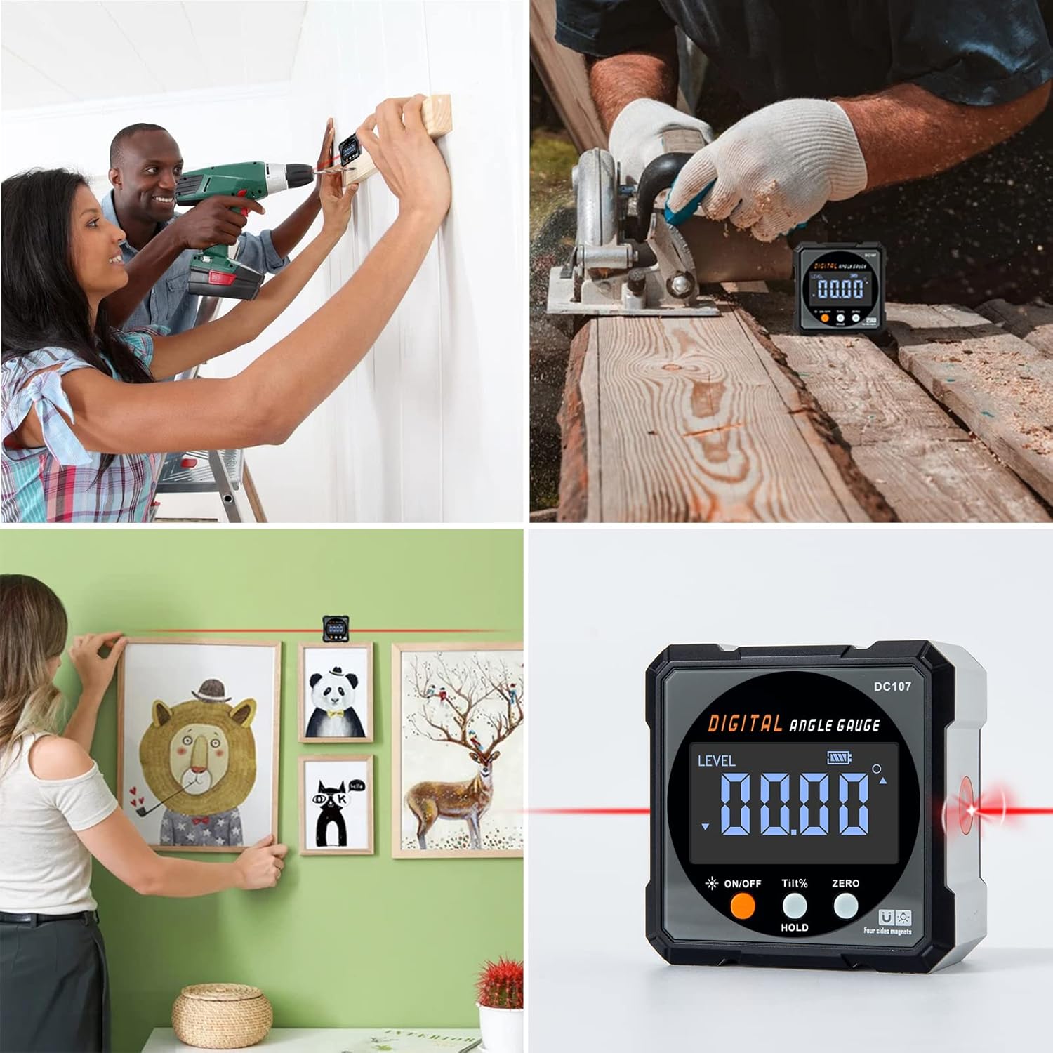 HERRMILL Digital Laser Inclinometer - Workshop Productivity Upgrade for Cabinet Makers, USB-C Rechargeable Angle Gauge with Backlight