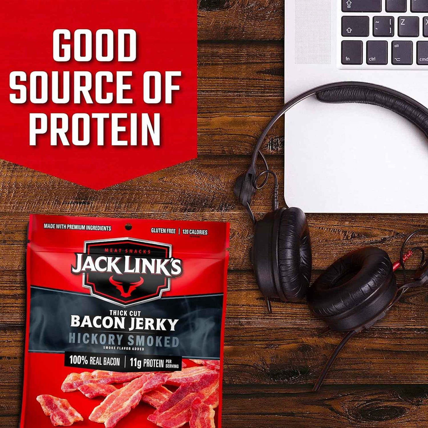 Jack Link's Bacon Jerky, Hickory Smoked – Keto Friendly High Protein Snack for Low Carb Diets and Macro Tracking