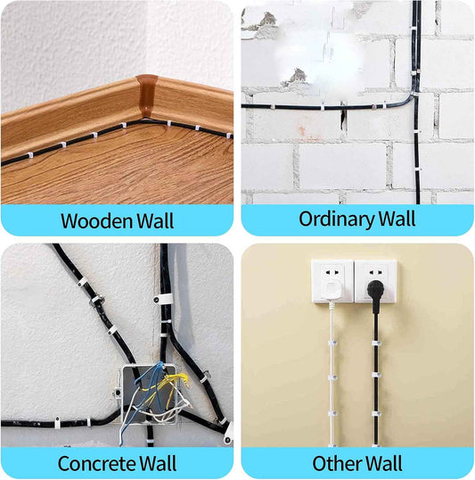 Cable Clips – Nursery and Playroom Child-Safe Cord Organizer, 400-Piece White Wire Clips with Steel Nails