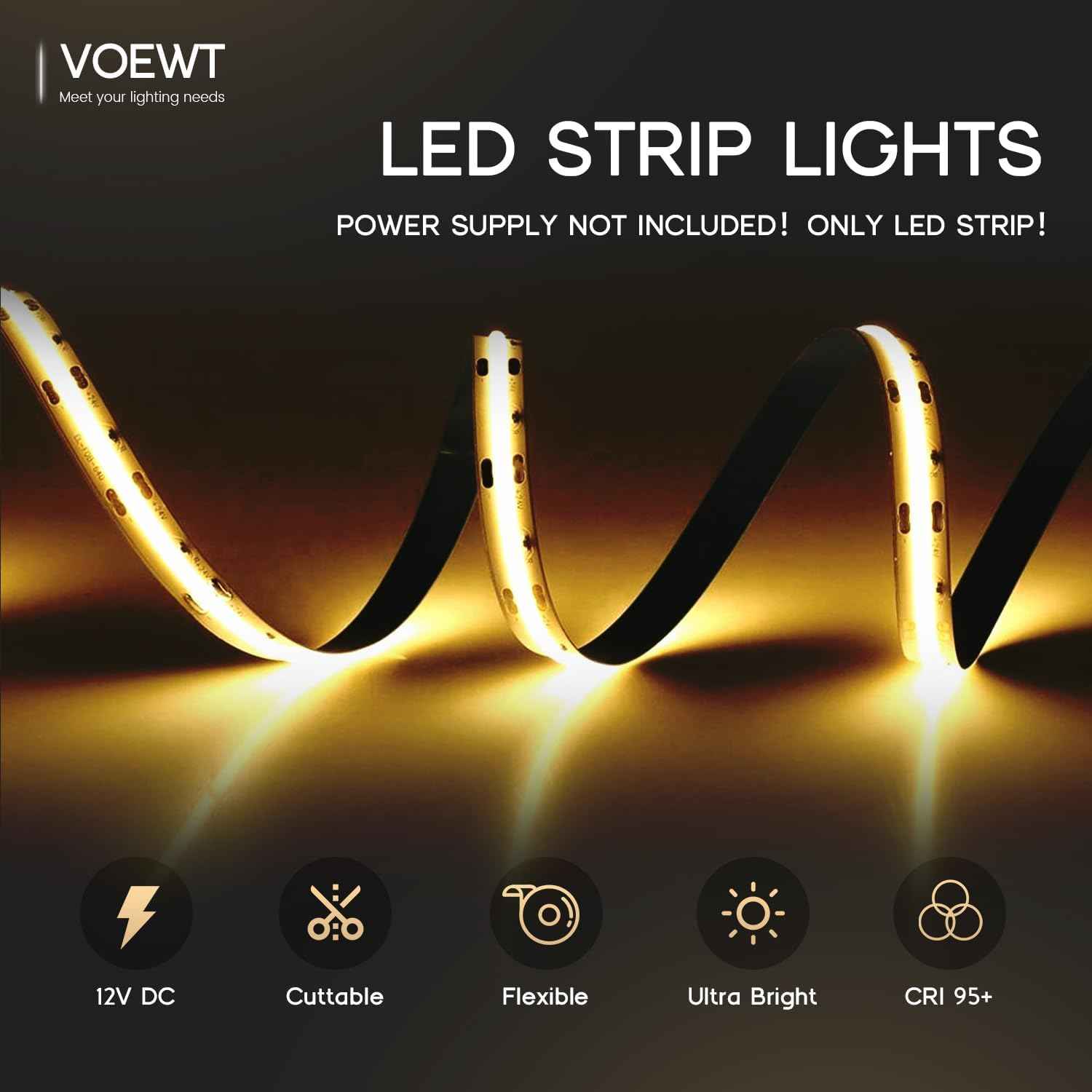 LuminStyle Flexible COB Tape Light for Clean Interior Design, Cuttable 1-Inch Segments 6000K