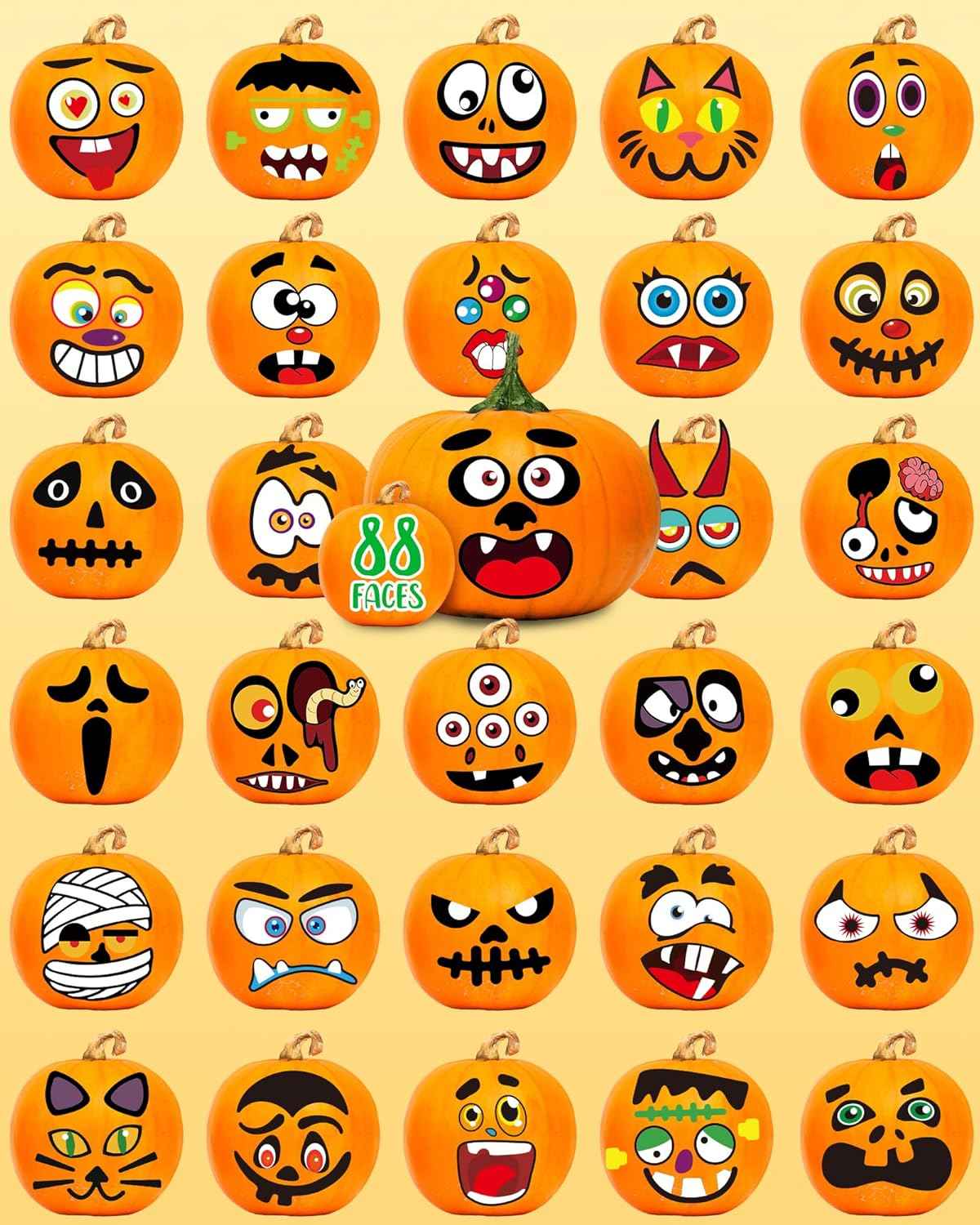 Greingways Reusable Pumpkin Face Stickers for Children, Mess-Free Halloween Craft Activity for Kitchen Table and Kids' Room Art Projects