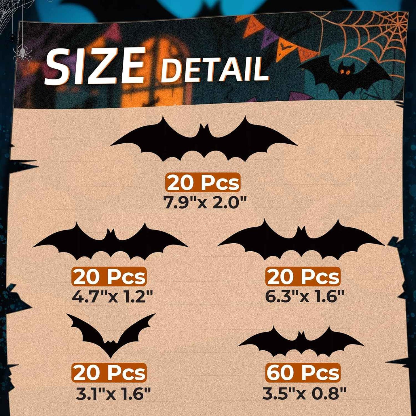 HauntNest PVC Bat Decals – Modern Gothic Halloween Home Accents for Mantel, Doorway, and Accent Walls, Waterproof