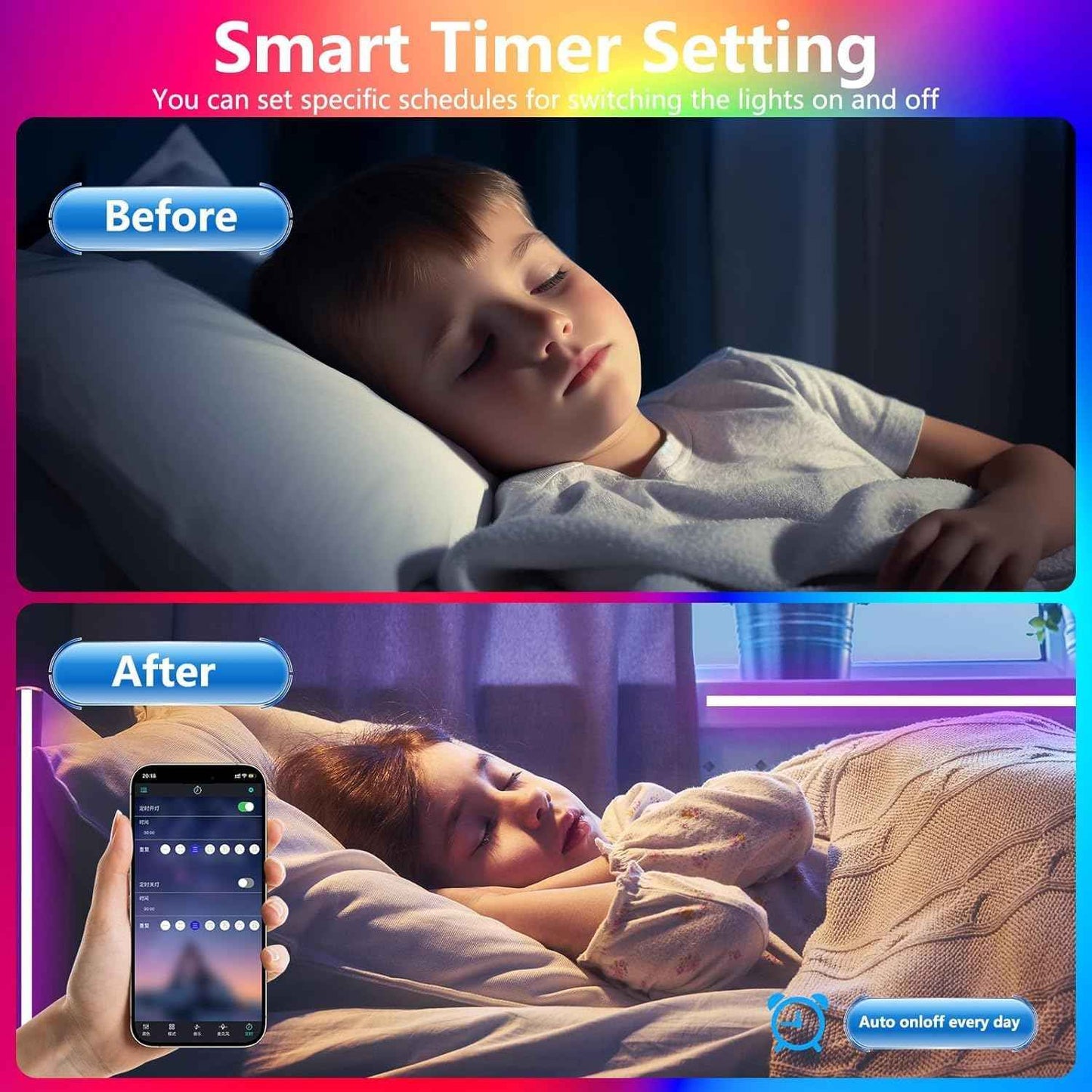 PSTAR LED Strip Lights Birthday Gift for Her, App Controlled RGB Bedroom Decor for Women, Moms, and Couples