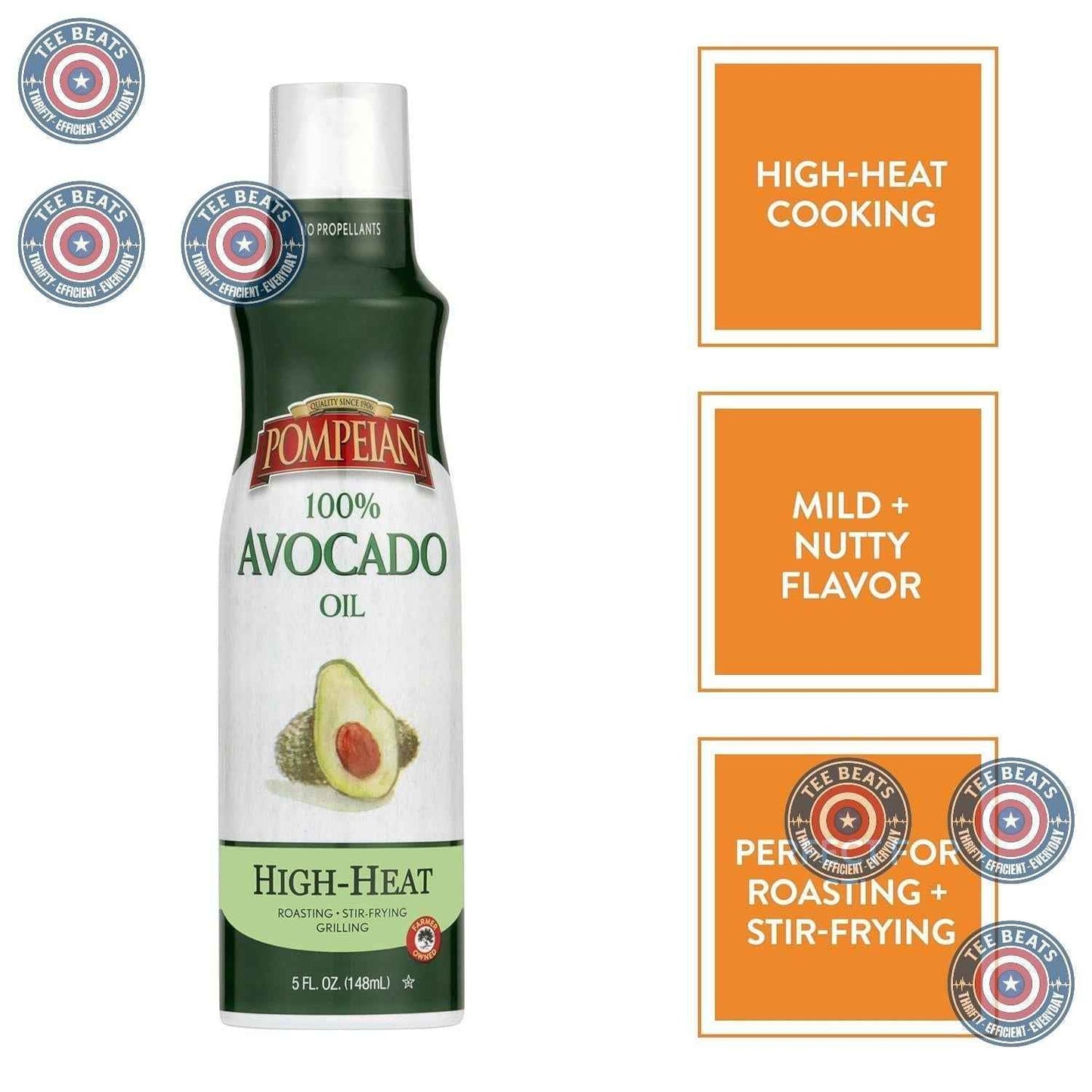 Pompeian Avocado Oil Cooking Spray – Single-Ingredient Pantry Essential for Clutter-Free Kitchens, No Additives
