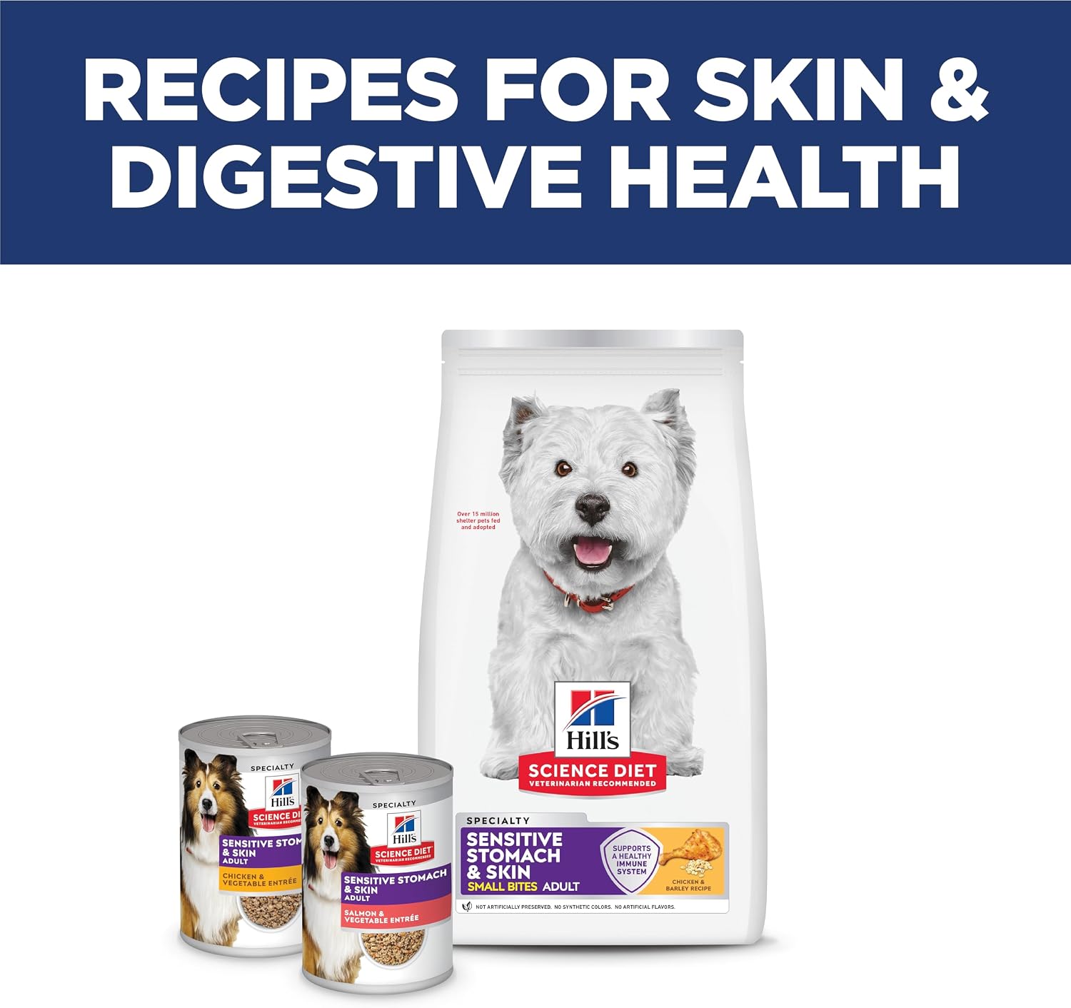 Hill's Science Diet Adult Sensitive Stomach Small Bites – Wholesome Nutrition for Small Family Dogs in Busy Homes, 15 lb Bag