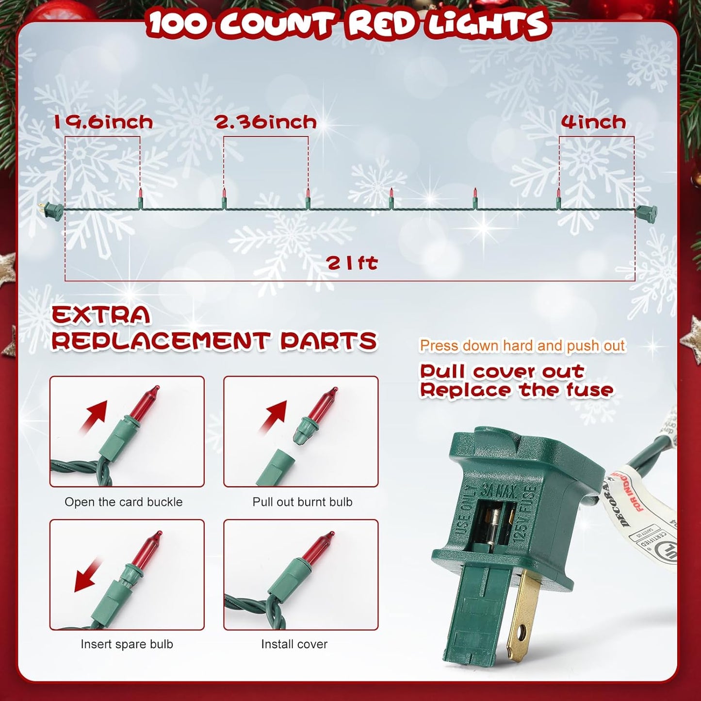 Holiday Charm 100-Count Red Weather-Resistant String Lights 21ft Green Wire for Patio and Outdoor Dining Setups