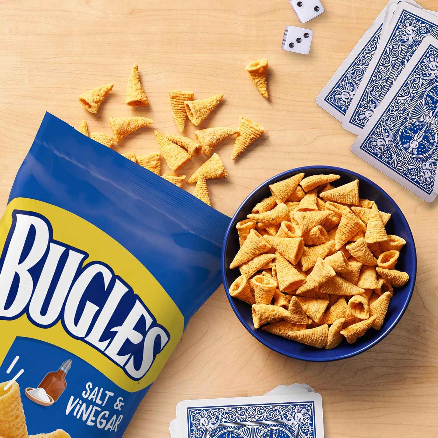Bugles Salt and Vinegar Crispy Corn Snacks 7.5 oz – Tangy Desk Snack for Office Afternoons and Study Sessions