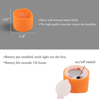 Homemory Child Safe LED Tea Lights Orange 12 Pack — Cool Touch Battery Candles for Kids Bedrooms Nursery and Halloween Pumpkin Carving