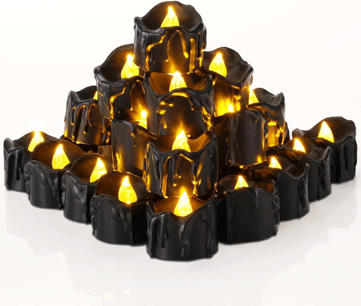 Homemory Flameless LED Tea Lights – Black Drip Halloween Candles Safe for Kids' Playrooms, Daycare & Trick-or-Treat Stations