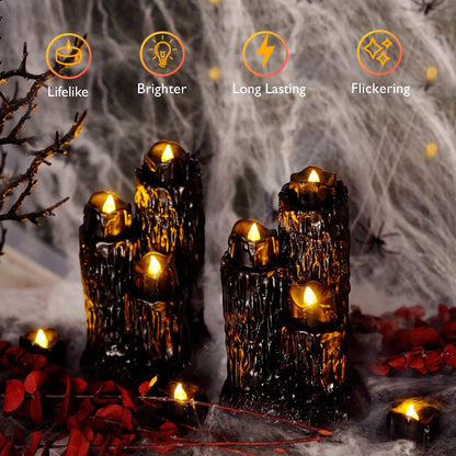 Homemory Flameless LED Tea Lights – Black Drip Halloween Candles Safe for Kids' Playrooms, Daycare & Trick-or-Treat Stations
