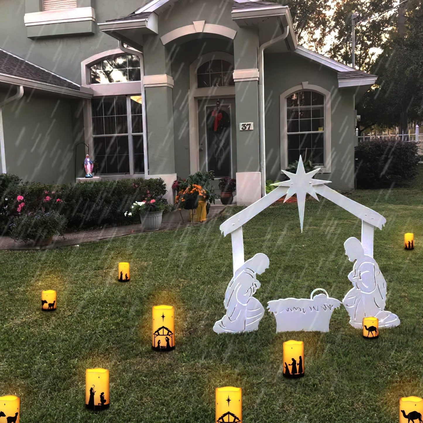 Homemory Nativity Scene Pillar Candles - Living Room Mantel Centerpiece Decor for Cozy Christmas Aesthetic, 5 Flameless LED Set