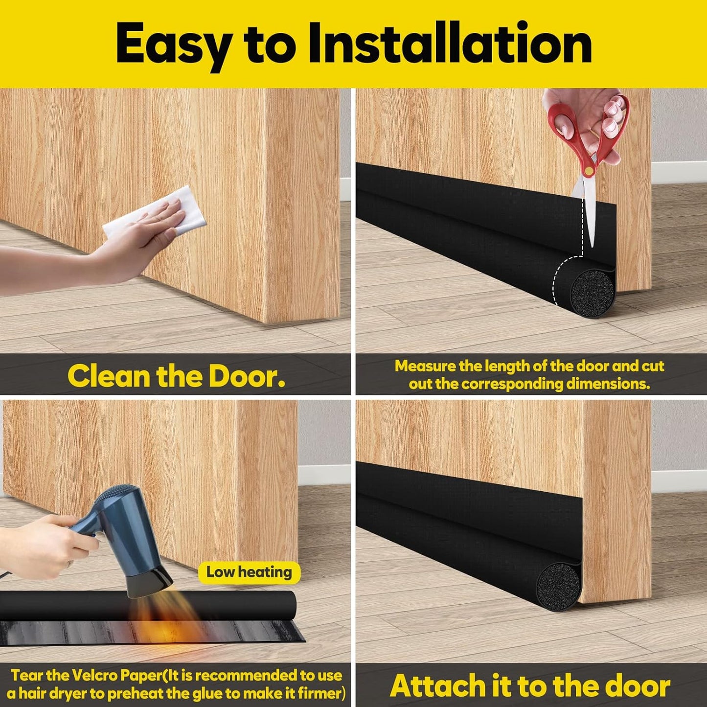 HomeProtect Tool-Free Door Draft Stopper – No-Drill, Adhesive-Backed Seal Safe for Rental Properties