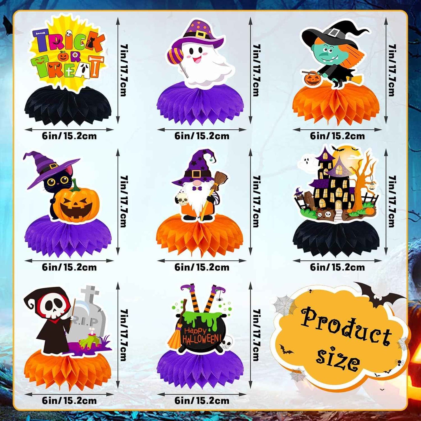 JULMELON Kids Halloween Table Decorations Honeycomb Centerpiece Set of 8 for Classroom Party Supplies