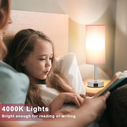 Hong-in Pink Metal Shade Bedside Lamp – Cozy Bedroom Accent Light with White Base, 3 Color Temperatures for Layered Ambiance