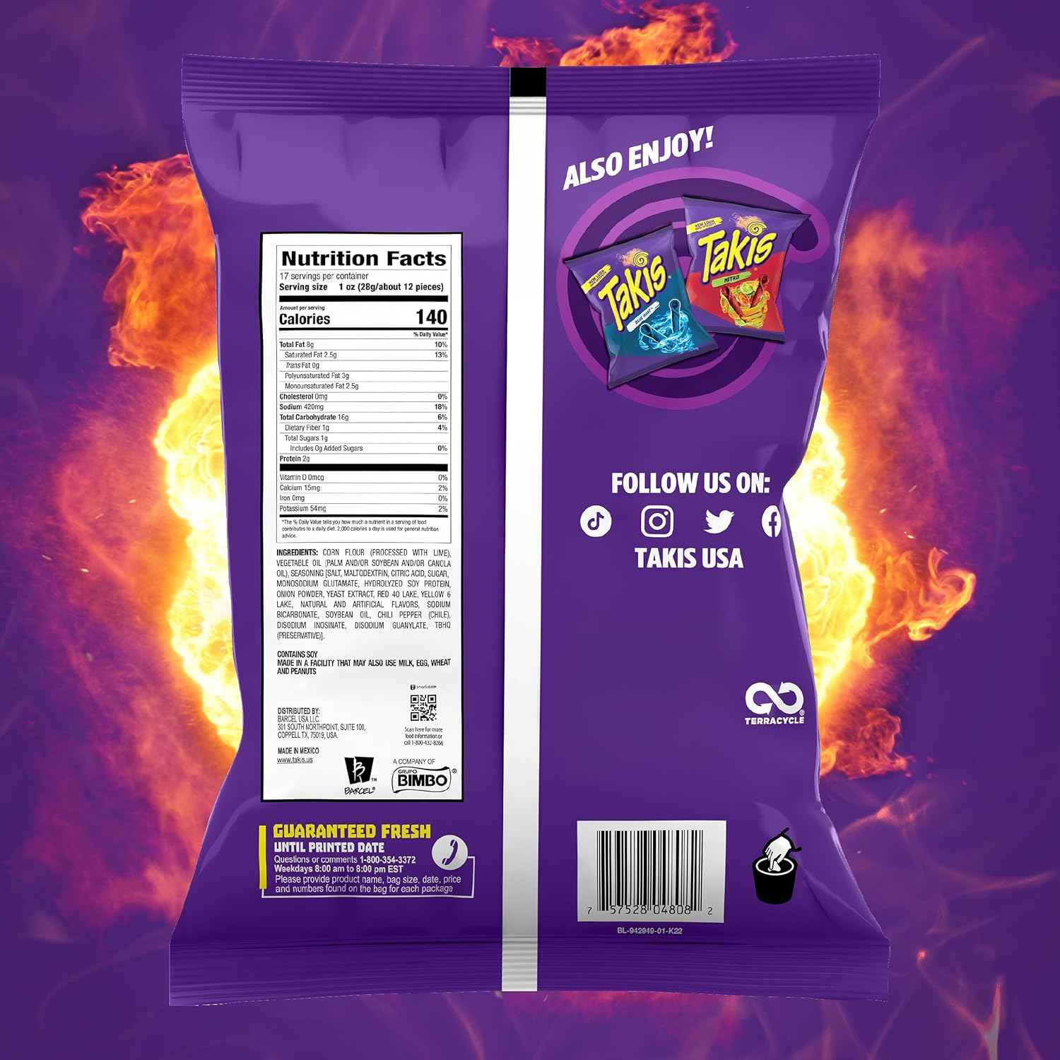Takis Fuego Rolled Tortilla Chips — Lunchbox Treat for School Cafeteria, Chili Lime Spicy Snack for Kids