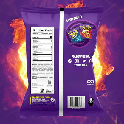 Takis Fuego Rolled Tortilla Chips — Lunchbox Treat for School Cafeteria, Chili Lime Spicy Snack for Kids
