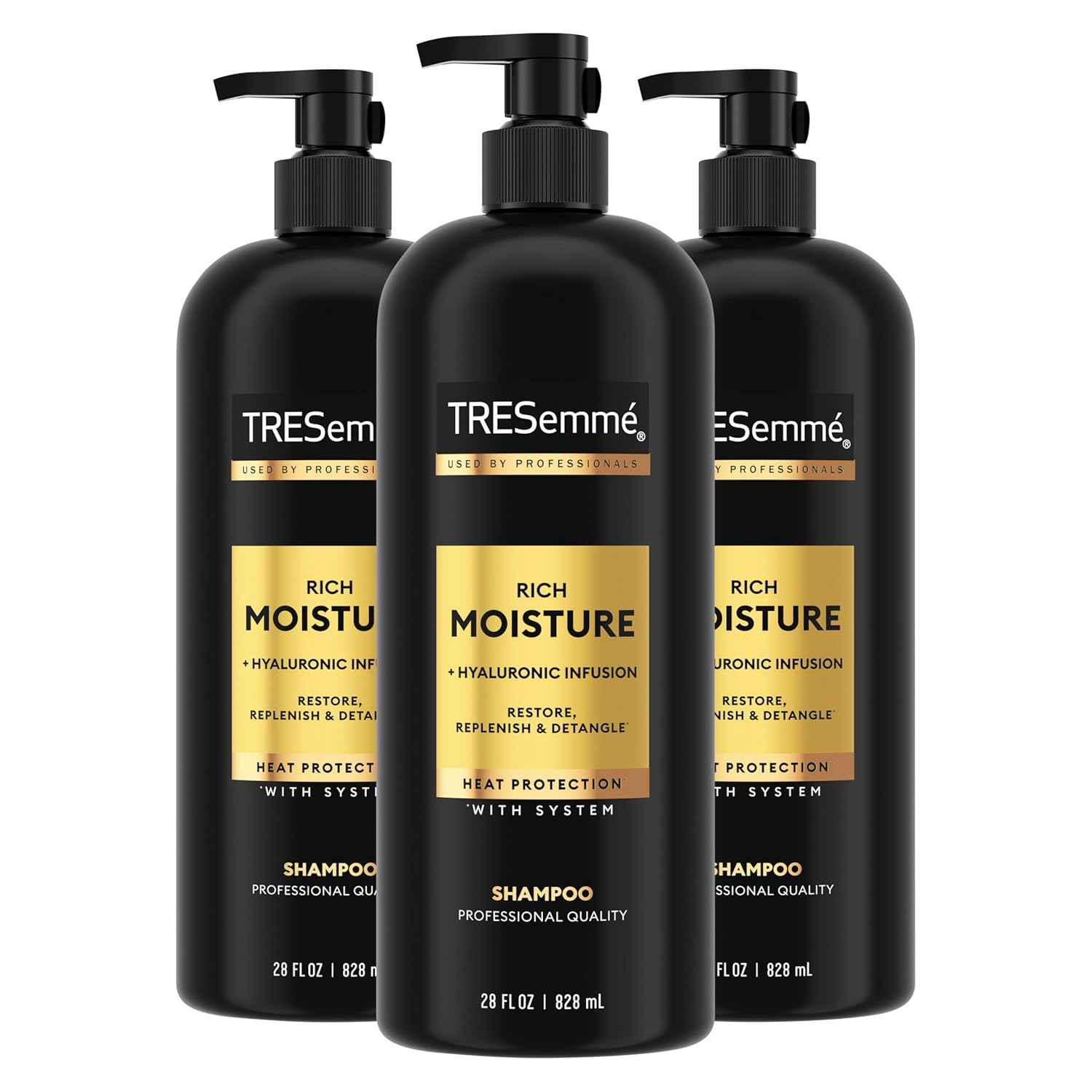 TRESemmé Rich Moisture Hydrating Shampoo 3 Count for Dry Hair Hyaluronic Acid Self Care Ritual 28 Fl Oz