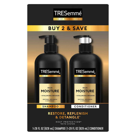 TRESemmé Rich Moisture Shampoo and Conditioner Set – Self-Care Hair Ritual for Dry Strands, 2 Count 28 oz Bottles