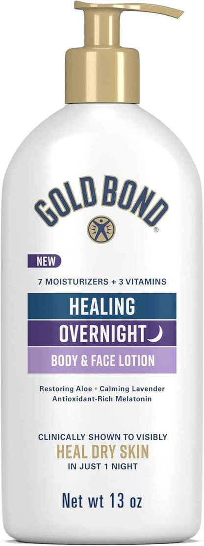 Gold Bond Healing Overnight Lotion for Dry Skin – Lavender Scented Nightly Moisturizer for a Calming Bedtime Ritual