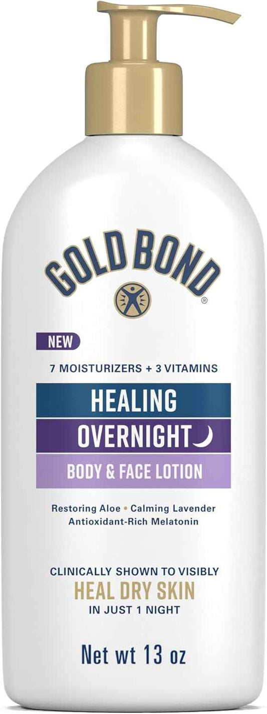 Gold Bond Healing Overnight Lotion for Dry Skin – Lavender Scented Nightly Moisturizer for a Calming Bedtime Ritual