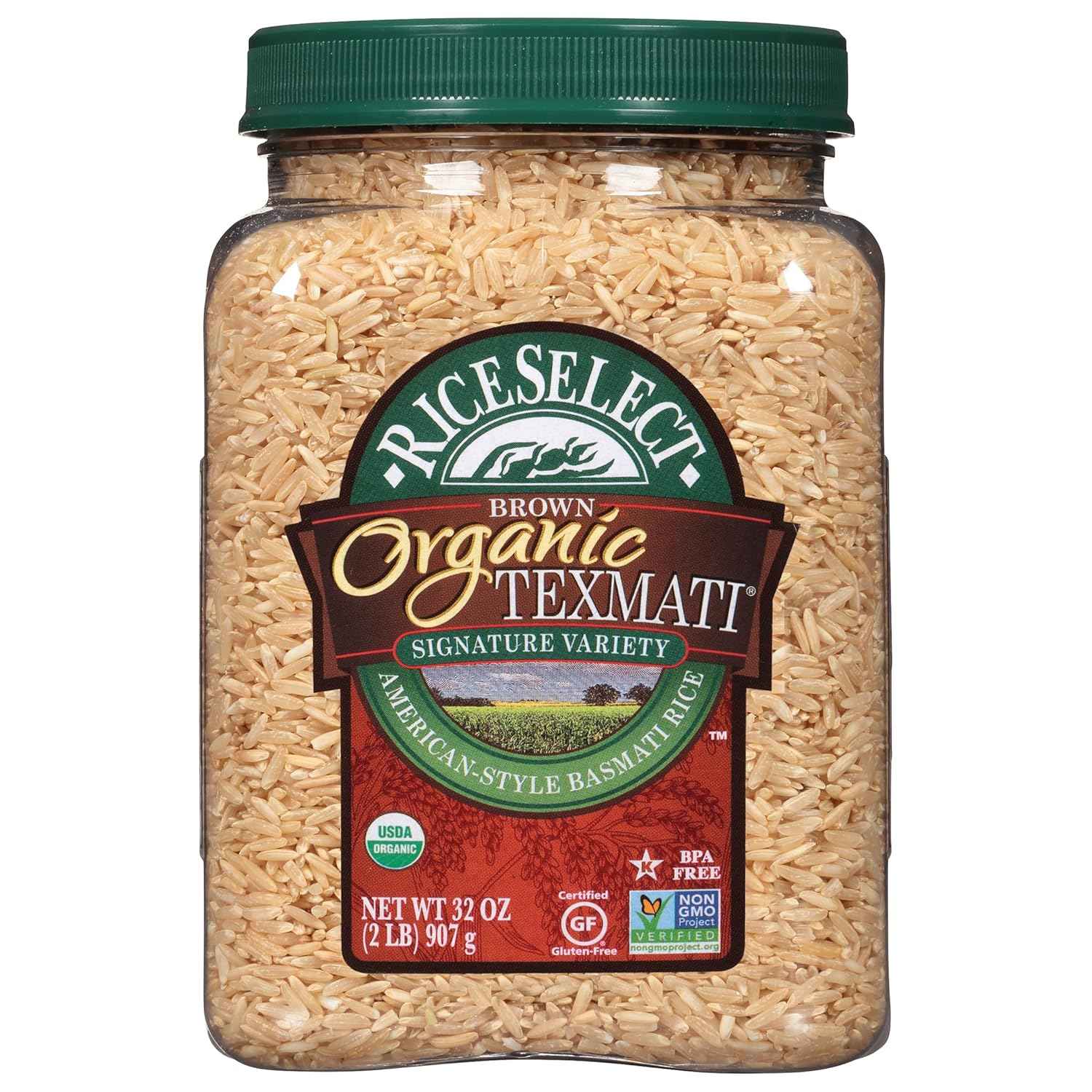 RiceSelect Organic Texmati Brown Basmati Rice – Thoughtful Housewarming Gift for Sustainable Home Cooks, Reusable 32 oz Jar