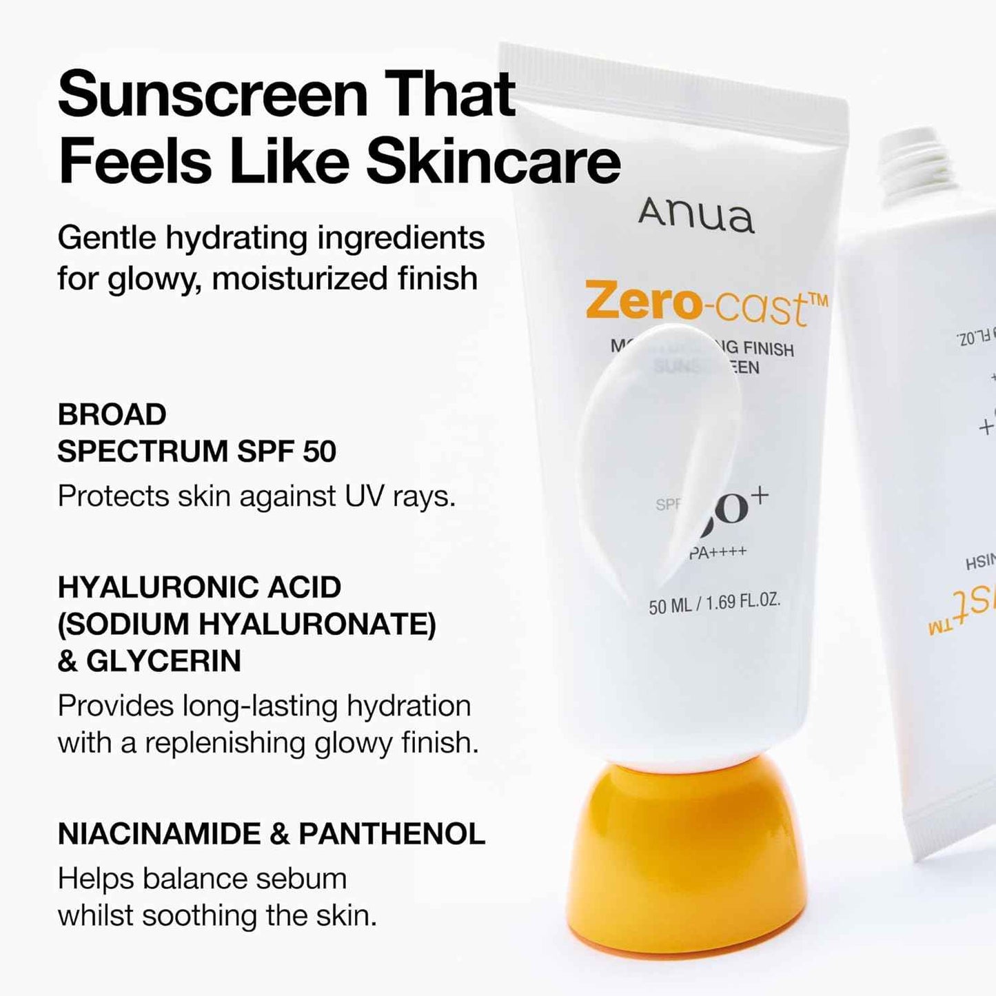 Anua Zero-Cast Moisturizing Sunscreen SPF 50 – Hyaluronic Acid Daily Sun Care for Mindful Morning Routine