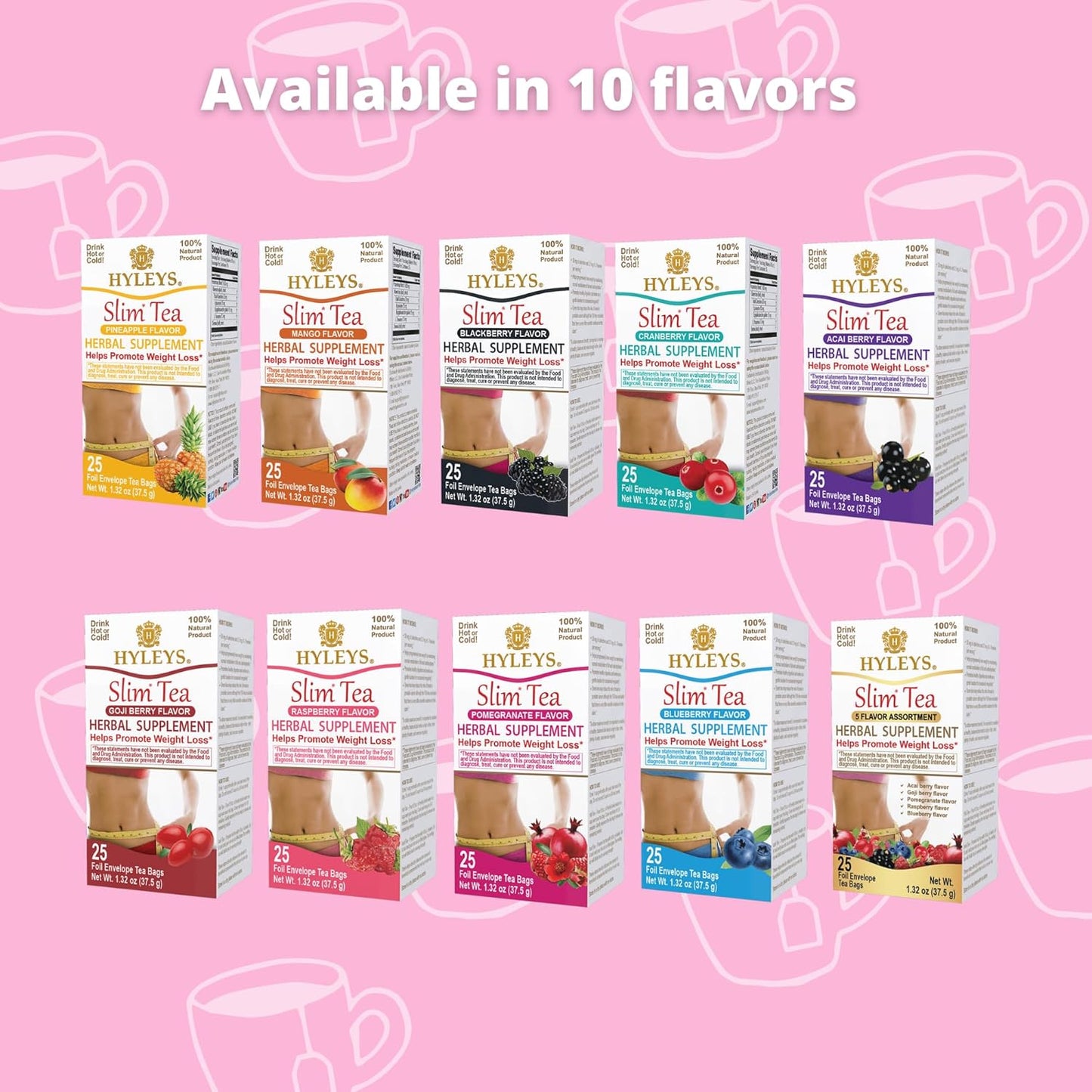 Hyleys Slim Tea 5 Flavor Assortment – Gentle All-Natural Laxative Alternative to Stimulant Diet Pills for Sensitive Users